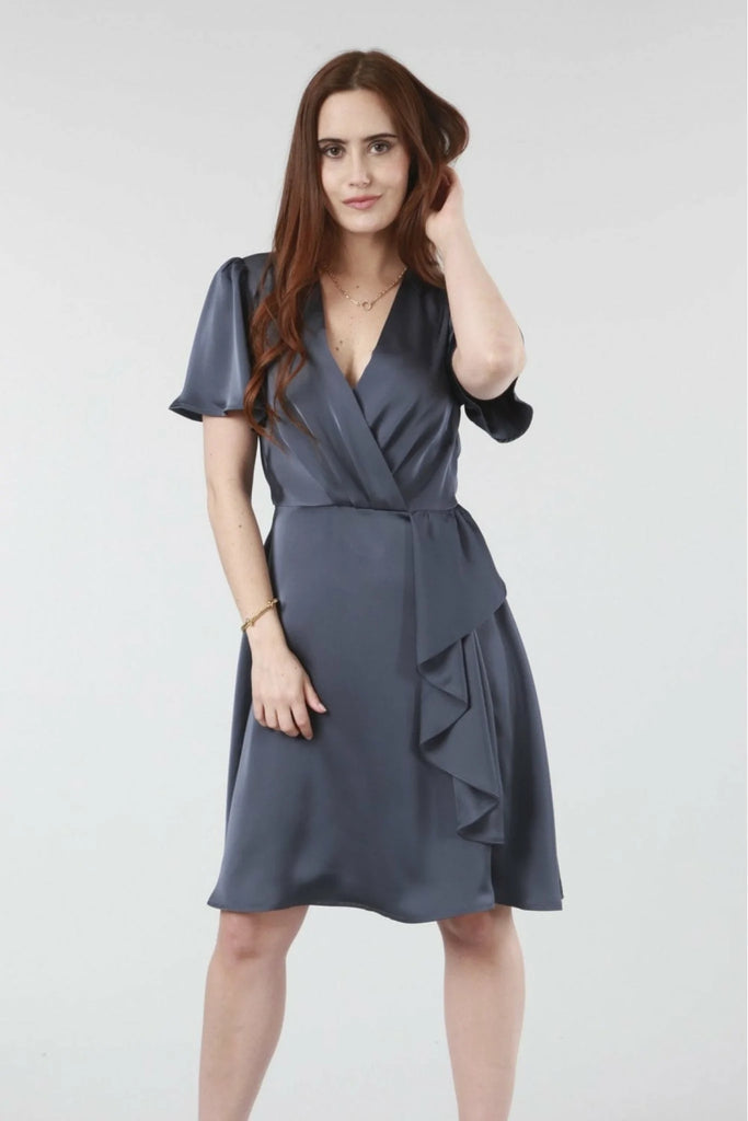 Satin wrap hotsell frill dress