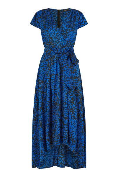 Mela London Blue Animal Print Dip Hem Midi Wrap Dress – Tradegala